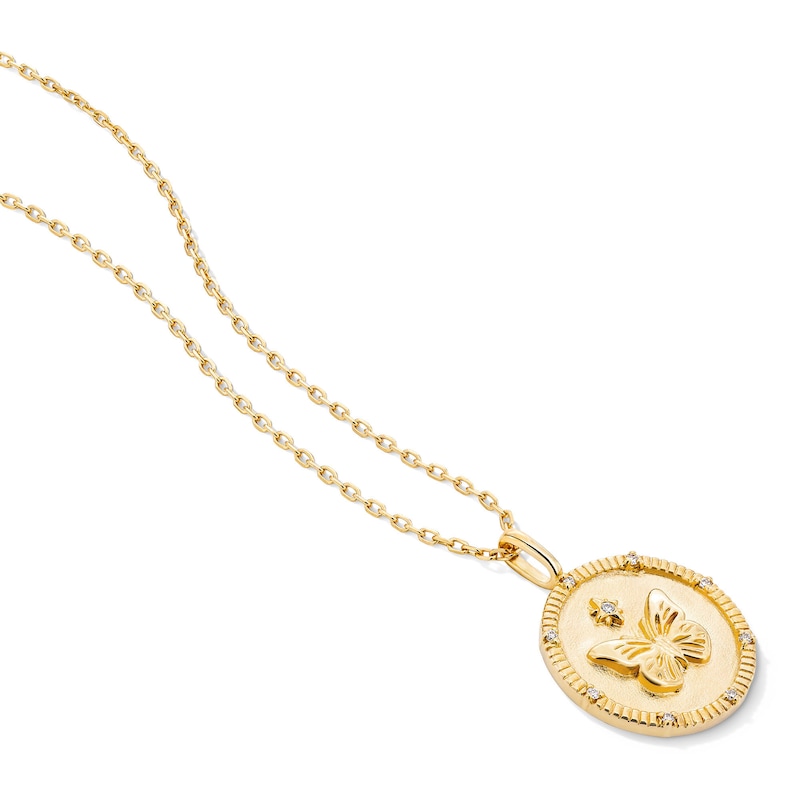 18K Gold Plated Lab-Grown Diamond Accent Butterfly Medallion Necklace - 17" + 2"