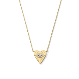 18K Gold Plated 1/20 CT. T.W. Lab-Grown Diamond Evil Eye Heart Pendant - 16" + 2"