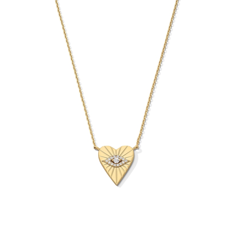 18K Gold Plated 1/20 CT. T.W. Lab-Grown Diamond Evil Eye Heart Pendant - 16" + 2"