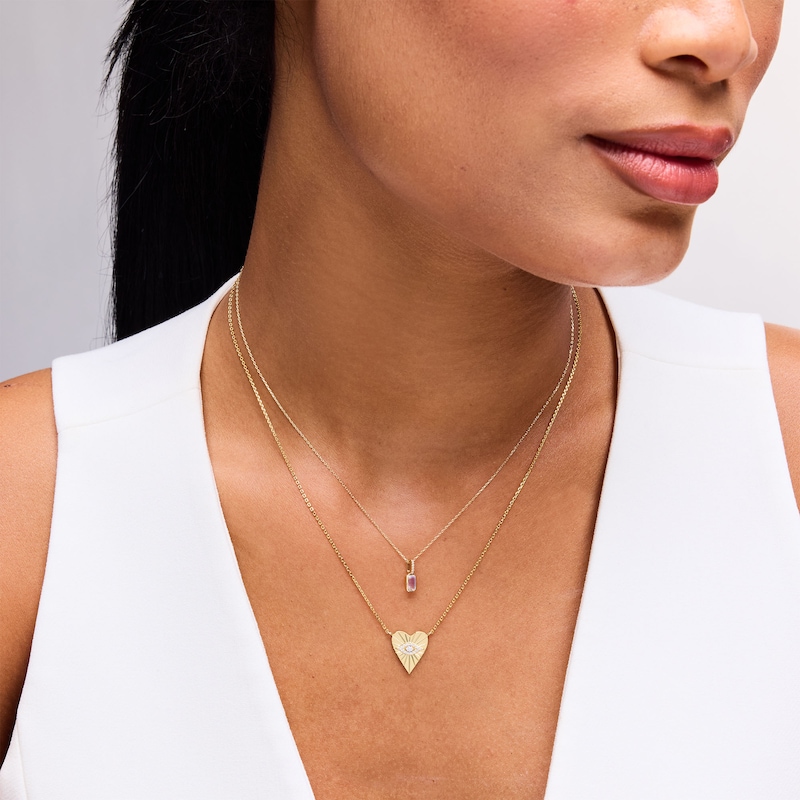 18K Gold Plated 1/20 CT. T.W. Lab-Grown Diamond Evil Eye Heart Pendant - 16" + 2"