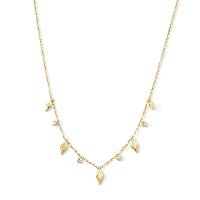 18K Gold Plated 1/8 CT. T.W. Lab-Grown Diamond Kite Station Necklace - 14" + 2"