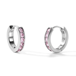 Silver-Plated CZ Pink Channel Huggie Hoops - 13mm