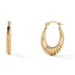 10K Gold-Bonded Ribbed Oval Hoops - 16mm