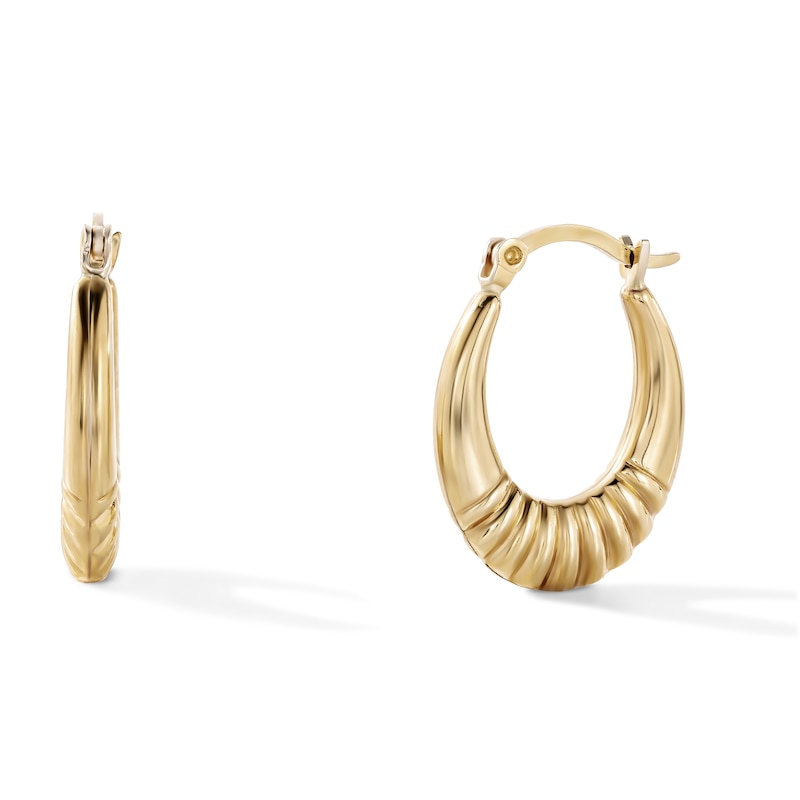 10K Gold-Bonded Ribbed Oval Hoops - 16mm