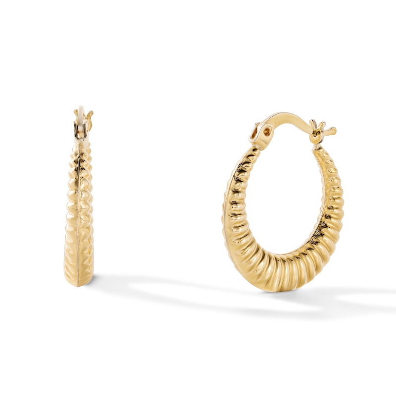 10K Gold-Bonded Ribbed Knife-Edge Hoops - 21.3mm