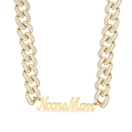 14K Gold Plated CZ Script Nameplate Curb Chain (1 Line) - 18" Personalized