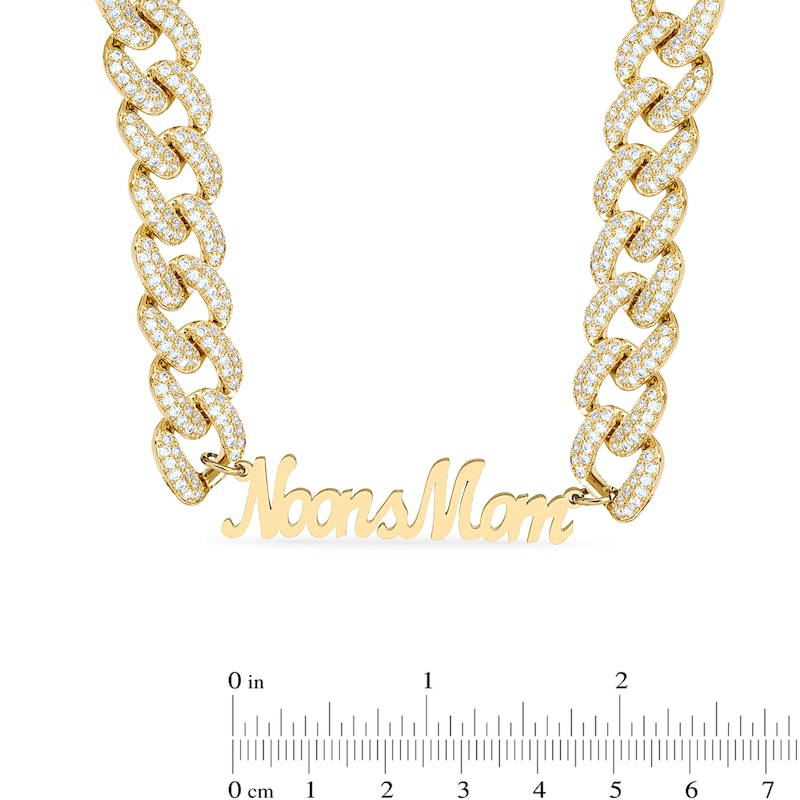 14K Gold Plated CZ Script Nameplate Curb Chain (1 Line) - 18" Personalized