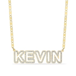 14K Gold Plated CZ Open Block Letter Nameplate Figaro Chain (1 Line) - 18"
