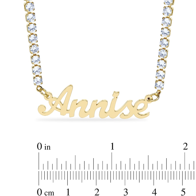 14K Gold Plated CZ Script Nameplate Tennis Necklace - 18"