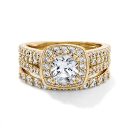 14K Gold-Plated Cushion-Cut Halo Bridal Set