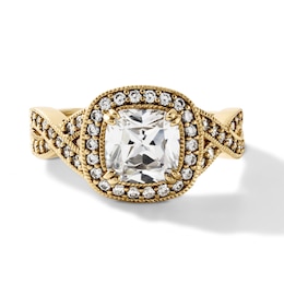 14K Gold Plated CZ Cushion Halo Ring - Size 7