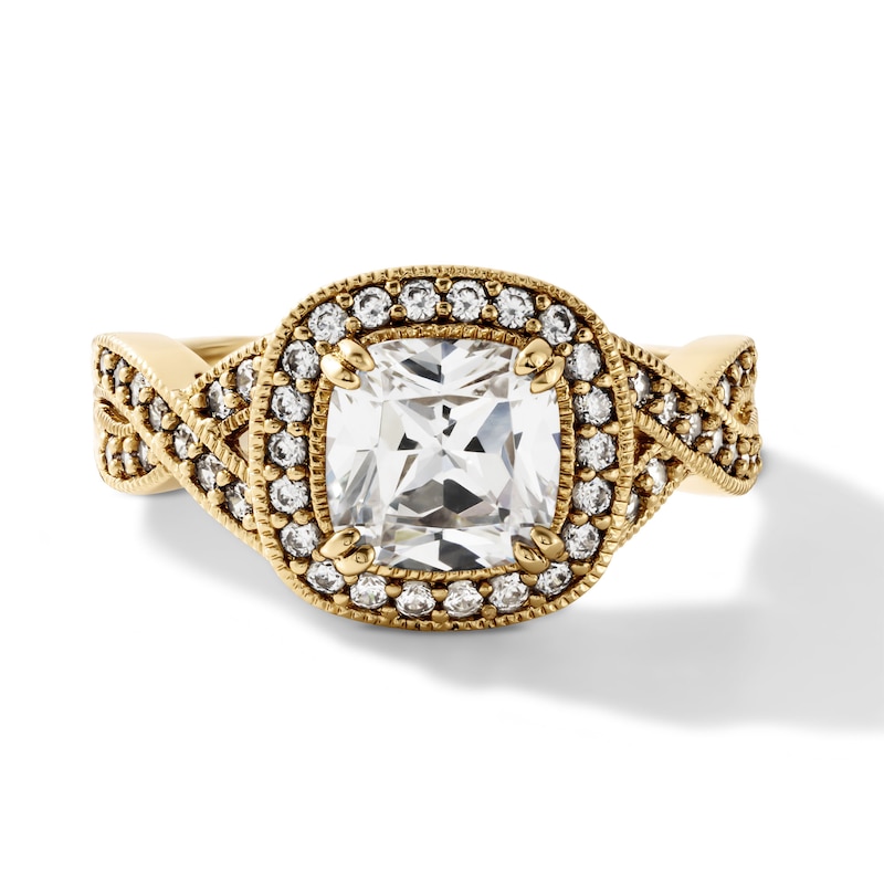 14K Gold Plated CZ Cushion Halo Ring - Size 7