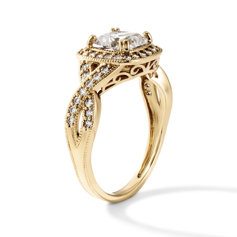 14K Gold Plated CZ Cushion Halo Ring - Size 7