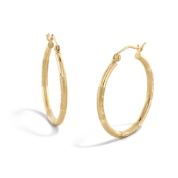 14K Gold-Plated Diamond-Cut and Satin-Finish Hoops - 25mm