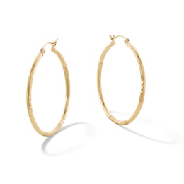 14K Gold-Plated Diamond-Cut and Satin-Finish Hoops - 35mm