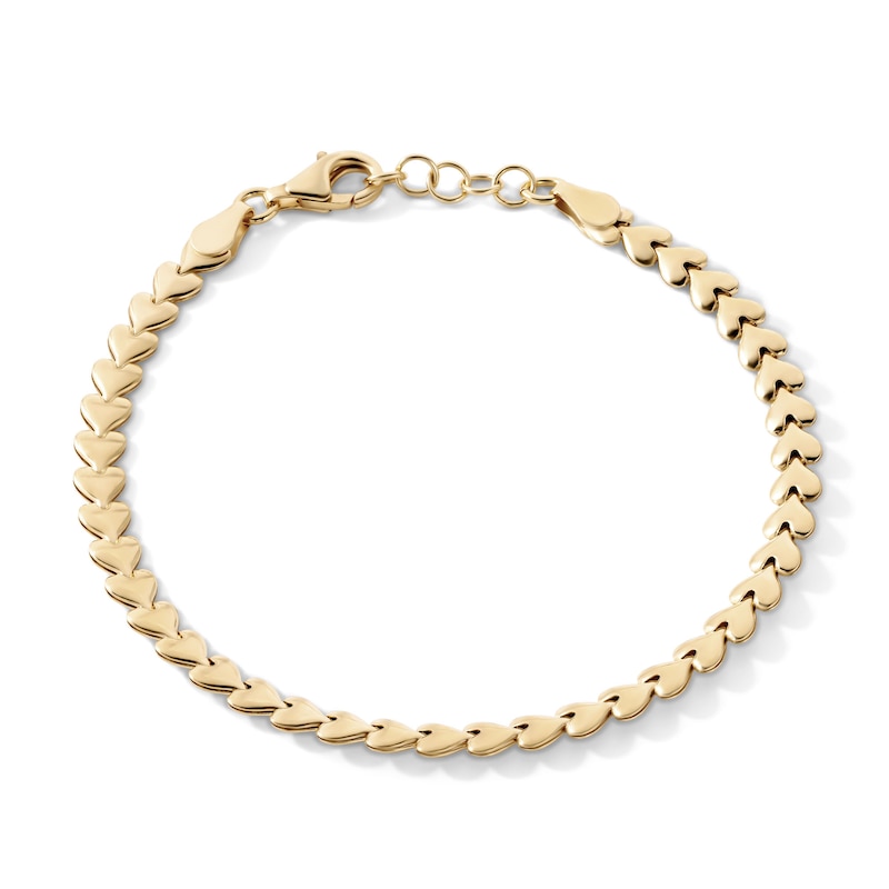 14K Gold-Plated 4.5mm Heart Link Bracelet - 7" + 0.5"
