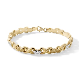 14K Gold-Plated Two-Tone X and Heart Link Bracelet - 7.5"