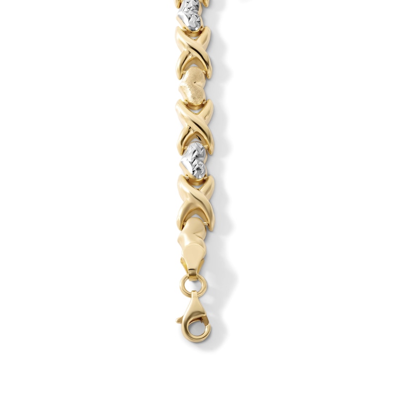 14K Gold-Plated Two-Tone X and Heart Link Bracelet - 7.5"