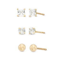 14K Gold-Plated CZ Square, Round, and Ball Stud Set