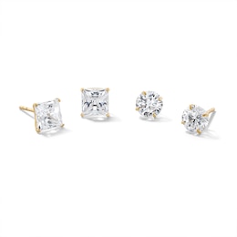 14K Gold-Plated 6mm CZ Square and Round Stud Set
