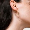 10K Two-Tone Gold Diamond-Cut Rose on Hoop Earrings