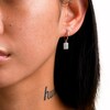 Sterling Silver Simulated Opal Rectangle Dangle Huggies