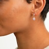 ​​​​​​​10K Solid Gold CZ Pink Flower Dangle Huggies