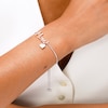 Solid Sterling Silver and 18K Plated Rose Gold Diamond Accent Composite Heart Dangle Two-Tone Mom Bolo Bracelet - 9"