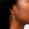 ​​​​​​​10K White Gold Cross Dangle Huggie Hoops