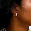 ​​​​​​​10K Solid Gold CZ Tri-Stone Center Hoops