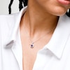 Sterling Silver Created Alexandrite and Created Sapphire Halo Birthstone Pendant - 16" + 2"