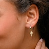 10K Gold Crucifix Dangle Huggie Hoops