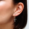 10K Gold Diamond-Cut Open Cross Dangle Huggie Hoops